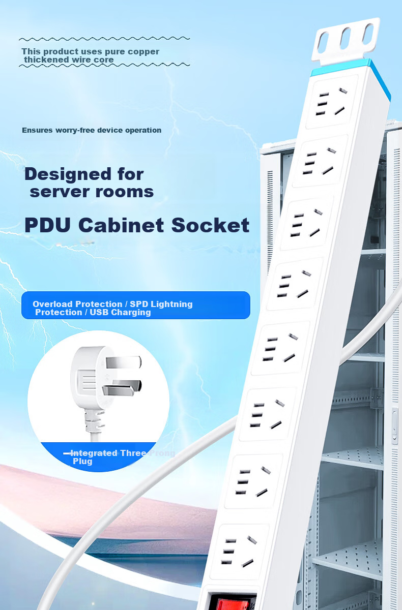 Sushiermo Cabinet PDU/Desktop PDU High Power Overload Protection Gaming Desk Power Strip 6 Outlets Master Control Switch 1.8m 1