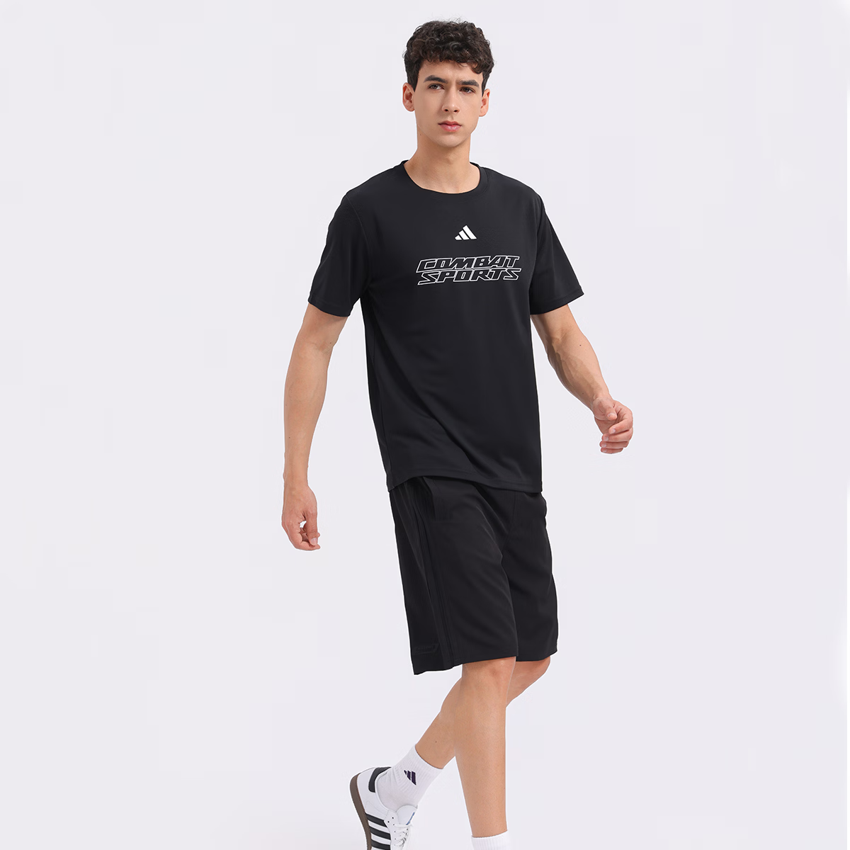 Adidas Sports Short Set Breathable Short Sleeve and Shorts Gym Casual Two-Piece Black White L