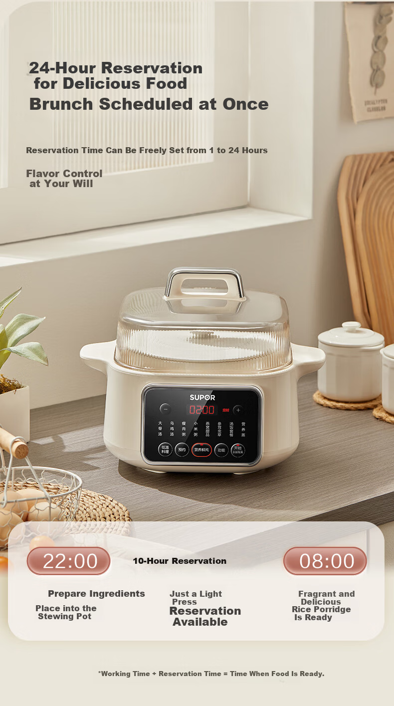 SUPOR Electric Stew Pot, Water Bath Stewing Cooker, Household Porridge and Soup Pot, Bird's Nest Stew Pot with White Ceramic Inner Pot, Steaming and Stewing DZ25FC859 2.5L Multifunctional Cooker 16