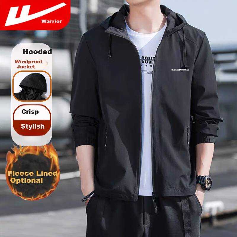 Warrior Men's Hooded Printed Jacket Autumn Fashion Casual Versatile Men's Outerwear