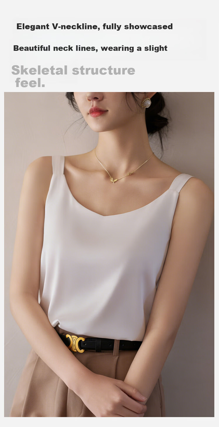 Herbal Original Color Camisole Women Camellia Fragrance Inner Wear Summer Blazer Base Shirt Satin V-Neck Imitation Silk Outerwear Top 4