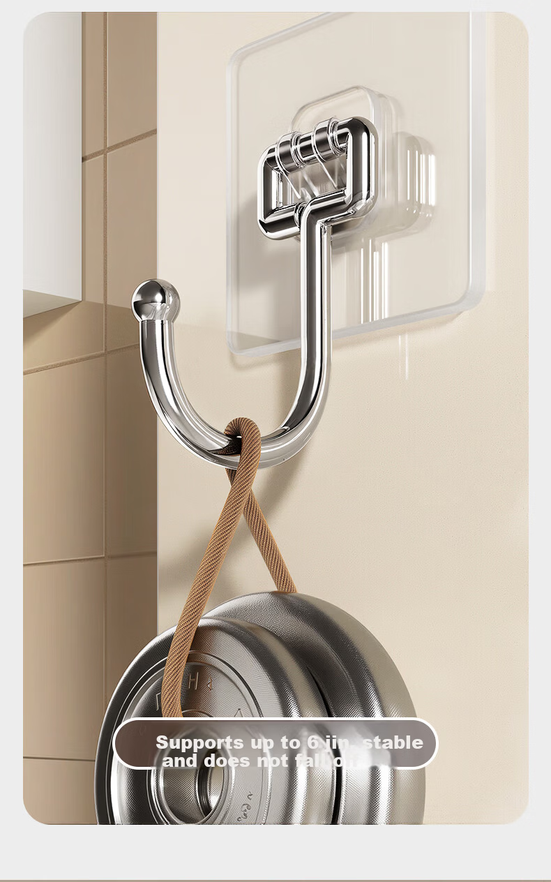 Baicaoyuan Strong Adhesive Hook Heavy Duty No Drilling Large Thickened Curved Hook Wall Mount Removable for Dormitory 6