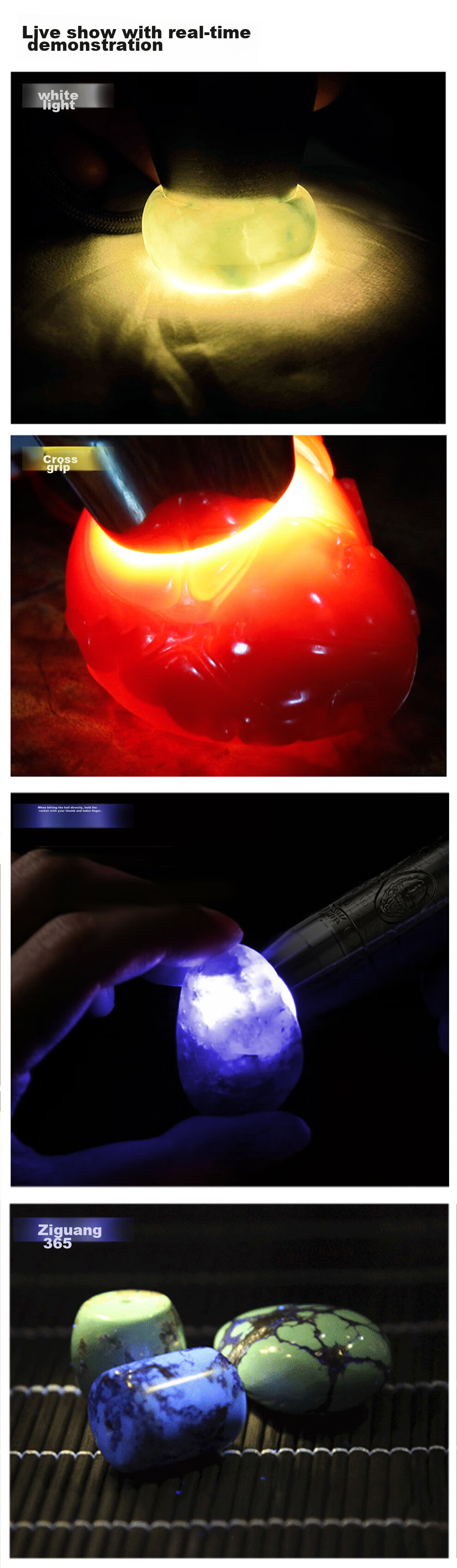 MOTIE Jade Flashlight with 365nm UV Light, High Brightness for Viewing Antiques And Jade, Professional Jewelry Appraisal Tool, Four-Light Source Lamp S62 6