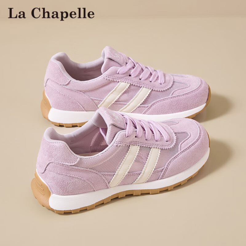 La Chapelle Women's Derby Shoes New Thin Mesh Breathable Versatile Soft Sole White Sneakers Purple Size 35