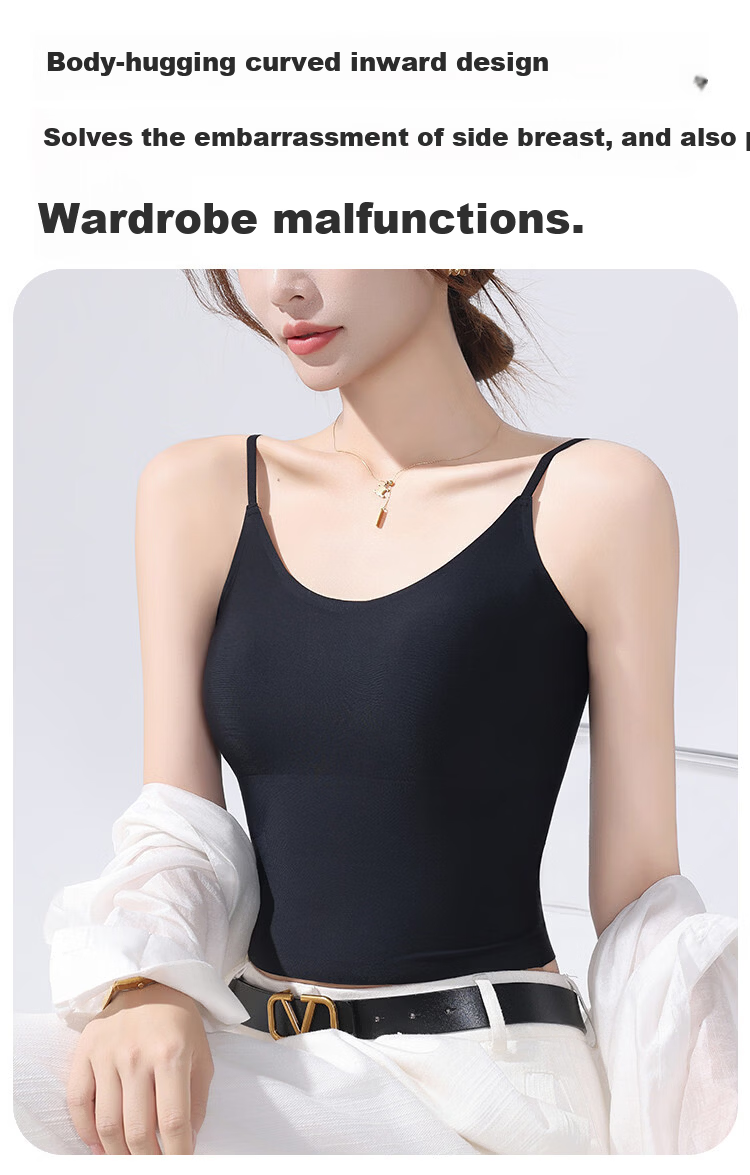 Urban Beauty [No Bra Needed] Women's Camisole with Chest Pad, Ice Silk Thin Seamless Back Beauty Underwear, Wearable as Outerwear or Innerwear 5