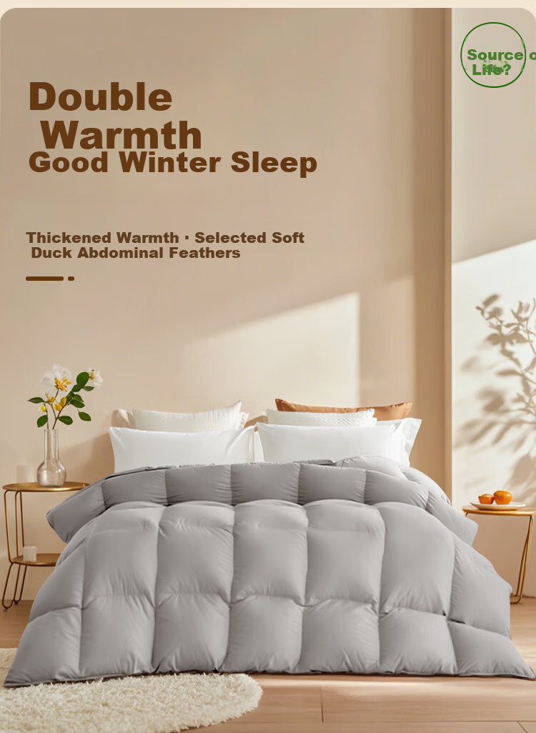 Yuan Life Anti-Feather Leakage White Duck Down Quilt Core Four Seasons Down Quilt Filled with 2300g 200*230cm Gray 1