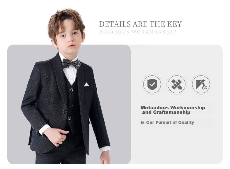 Romon Children's Suit Set Boys' British Style Host Piano Performance Outfit Autumn Shiny Black 5-Piece Set Size 110 6