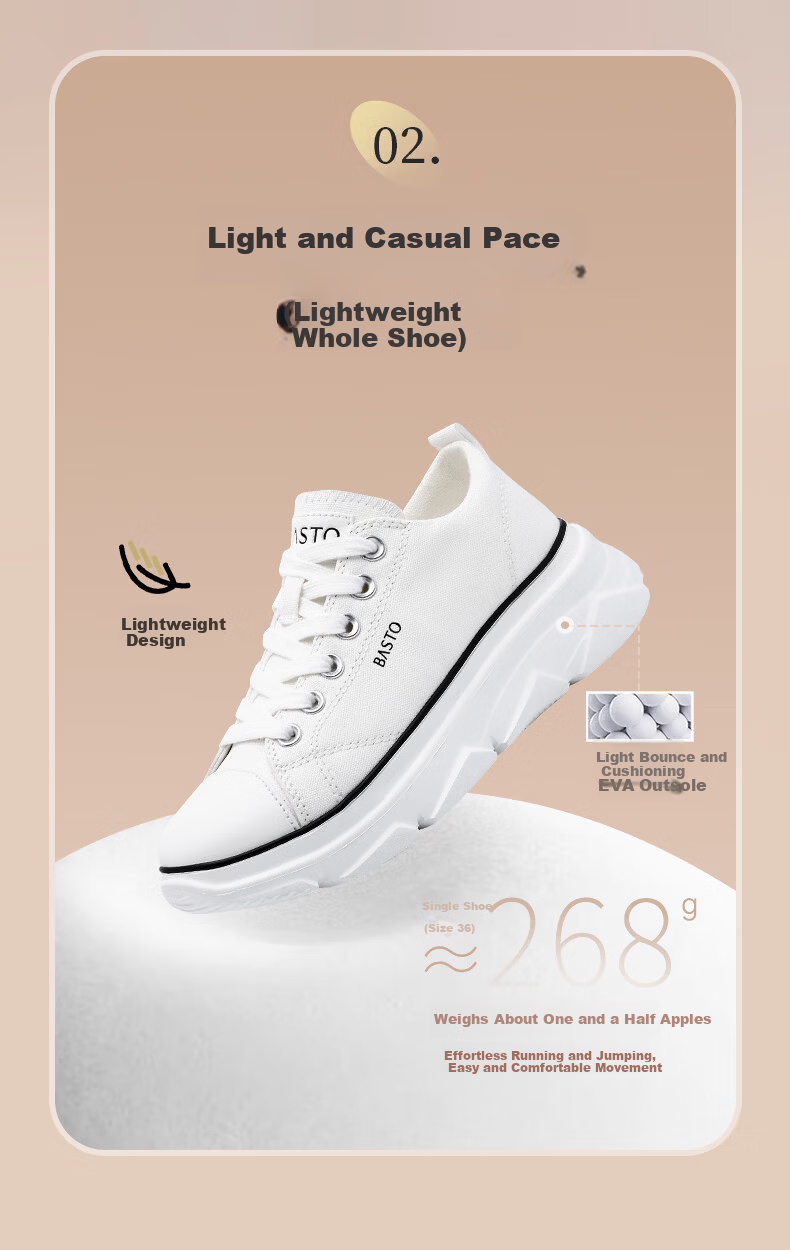 Basto Women's New Height-Increasing Canvas Shoes Breathable Lightweight Casual Sneakers S1193AM6 Black Size 38 4
