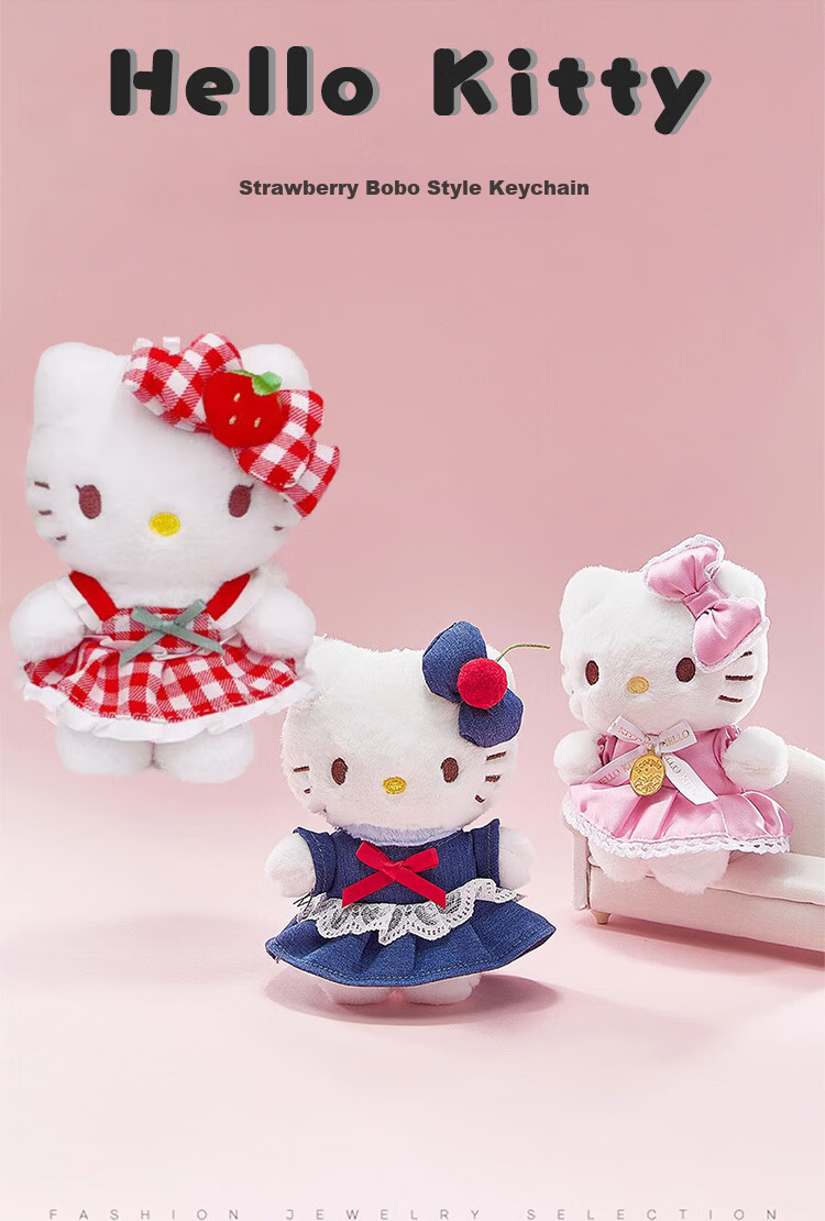 Hello Kitty Sanrio Plush Doll Keychain Birthday Gift for Girls Kitty Cat Backpack Pendant 1