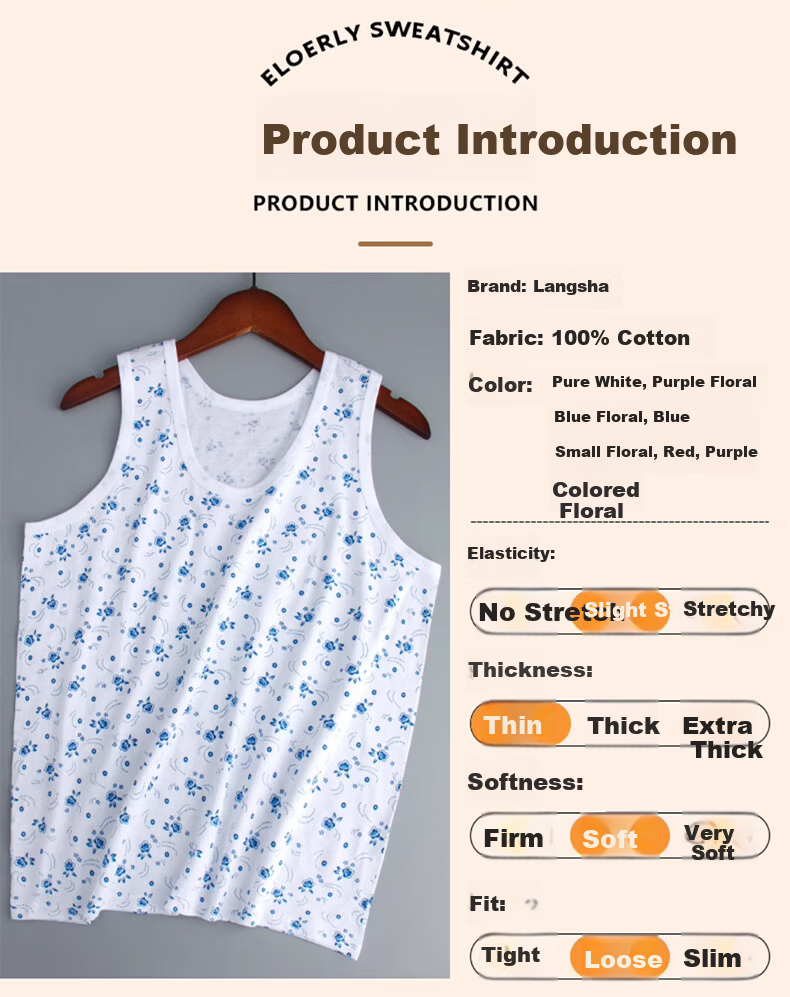 Langsha 2-Pack Cotton Vests for Middle-aged and Elderly Women, Loose Fit Thin Sleeveless Undershirts for Moms, Plus Size Elderly Sweat Shirts 7