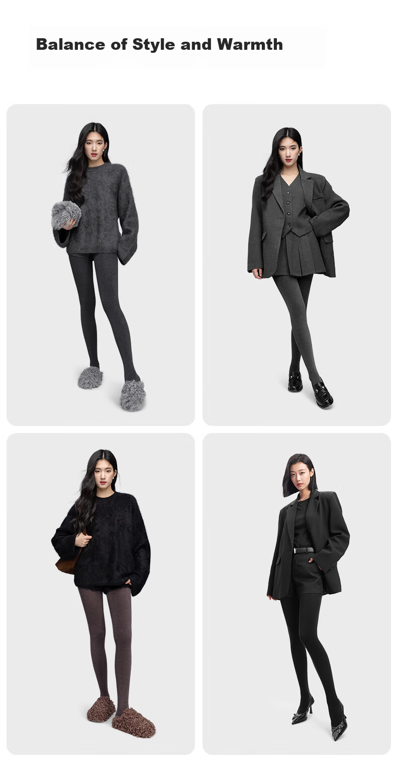 Xiao Ye He Zi [Yang Mi Same Style] Wool Cotton Warm Autumn Winter Thermal Leggings Thickened Fleece Lined Tights for Women 5