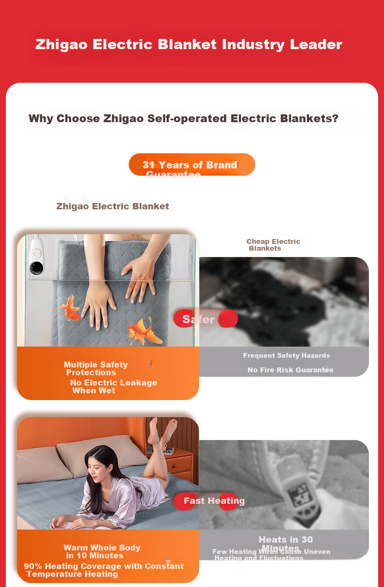 CHIGO Graphene Waterproof Single Electric Heating Blanket 1.8x0.9m High Temperature Power-off 3C Certified Dormitory Use 2