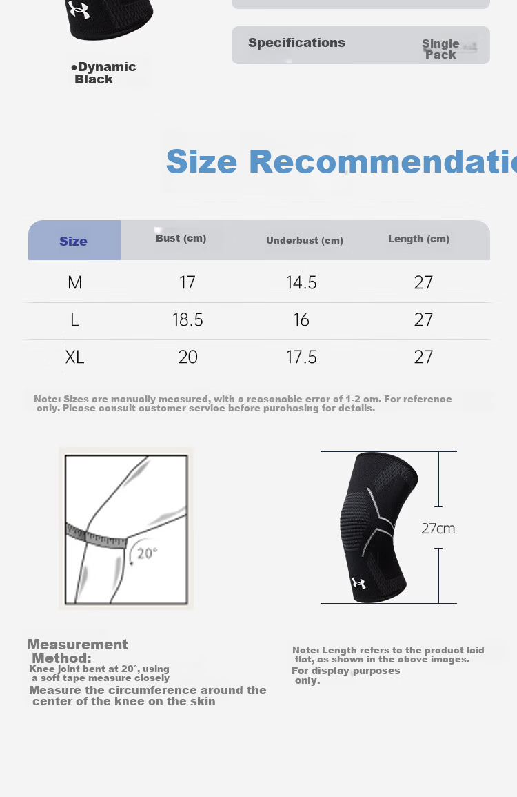 Under Armour Lightweight Knee Pads for Men's Sports, Professional Knee Protection for Running, Basketball, Badminton, Jump Rope, Warm And Non-Slip 16