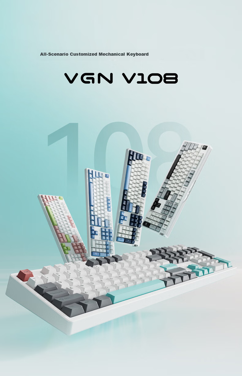 VGN V108 Custom Mechanical Keyboard Wireless Tri-Mode Bluetooth Gaming Office Silent V108 Polar Fox Switch Shijian Cloud Tri-Mode 1