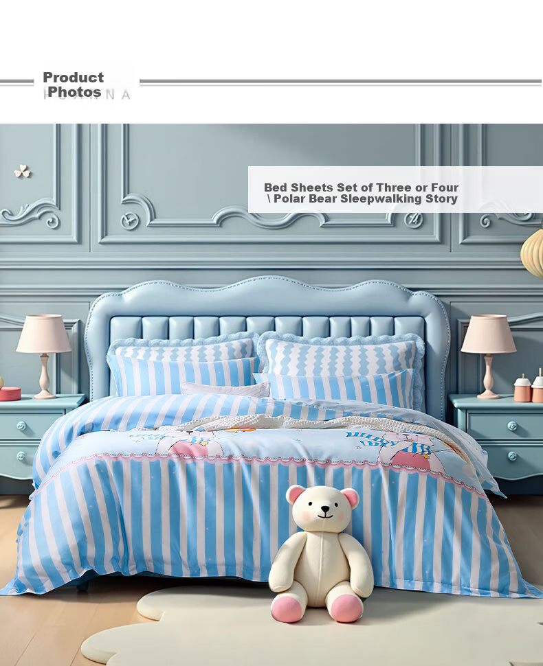 Fuanna Children Bedding Set 3-Piece A-Class 60s Pure Cotton Sheet and Quilt Cover Dormitory 1.2m Bed 152x210cm 8