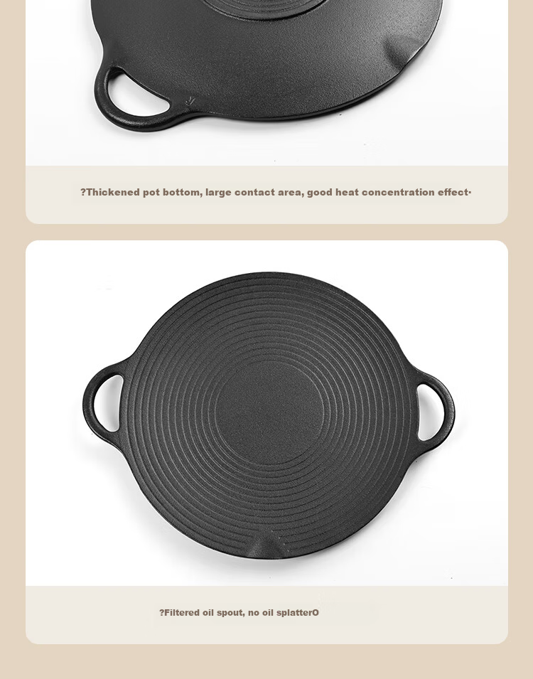 Jincun Cast Iron BBQ Grill Pan Flat Frying Pan No Coating Steak Egg Teppanyaki 35cm for Outdoor Gas Stove 10