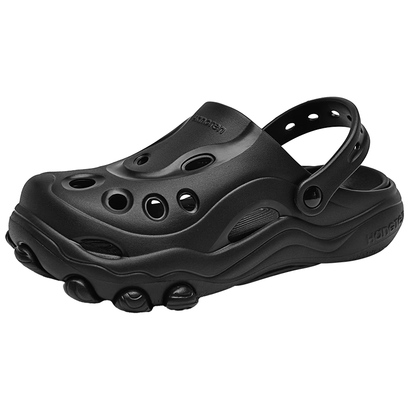 Huanteng Men's Summer Outdoor Beach Sandals Thick Sole Non-slip Breathable Clogs Black Size 42-43