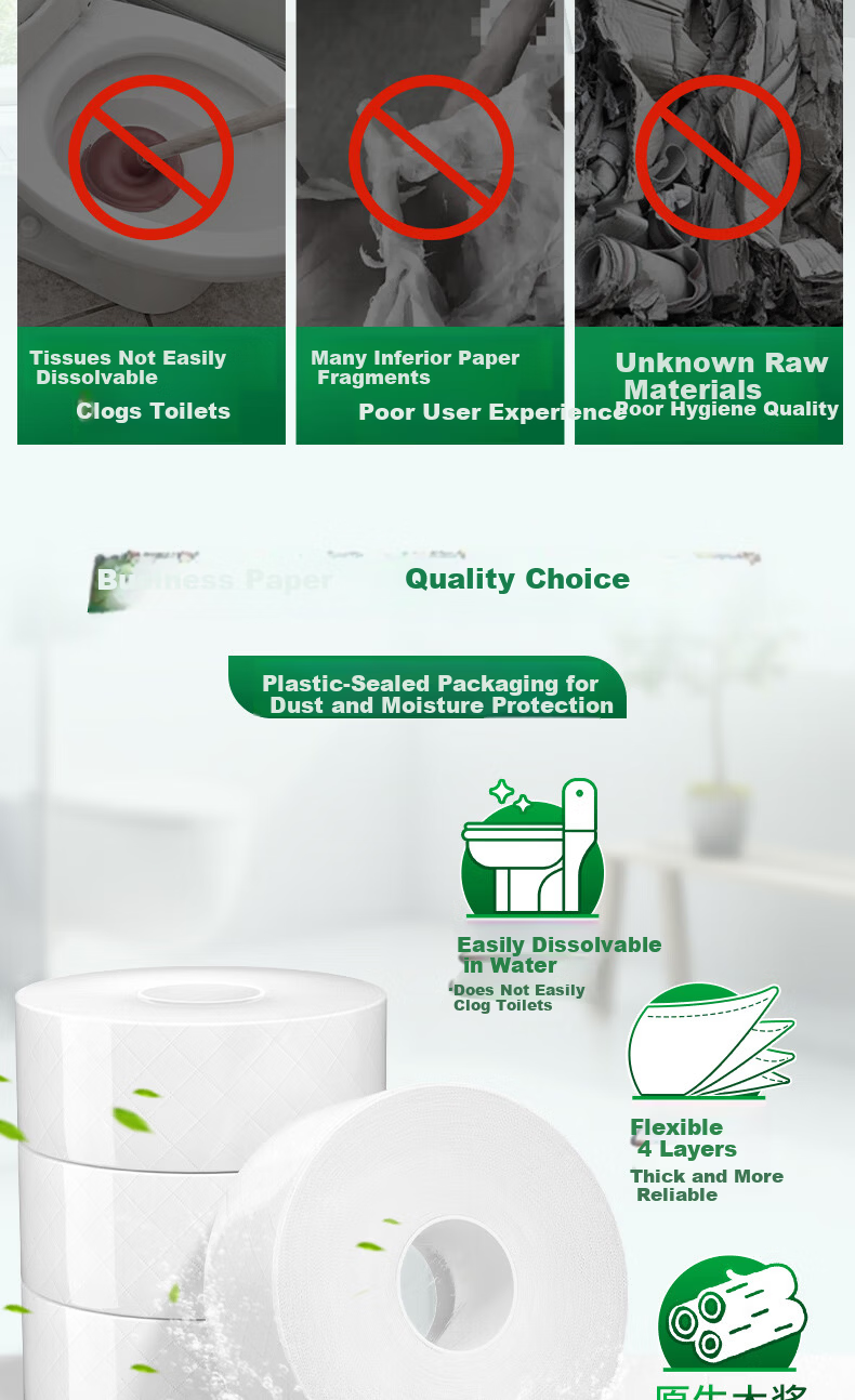 Weiyimei Large Roll Toilet Paper, 4-Ply, 510 Sheets, 12 Rolls, Commercial Use, Bathroom Tissue, Hotel And Shopping Mall Use, Whole Box, VJ7327 2