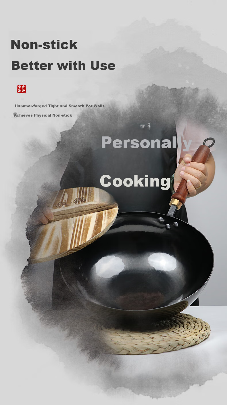 Lao Yiren Zhangqiu Iron Wok Pre-Seasoned No Coating Cast Iron Non-Stick Stir Fry Pan Hand-Forged Traditional Round Bottom Gas Stove Compatible 7