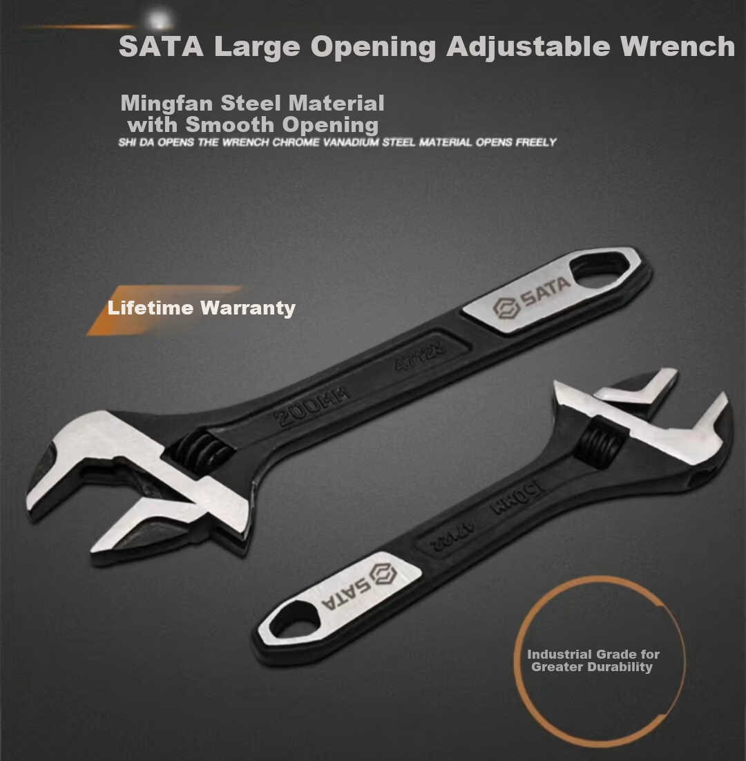 SATA Adjustable Wrench Industrial Grade Chrome Vanadium Steel Large Opening 6" 47122 5