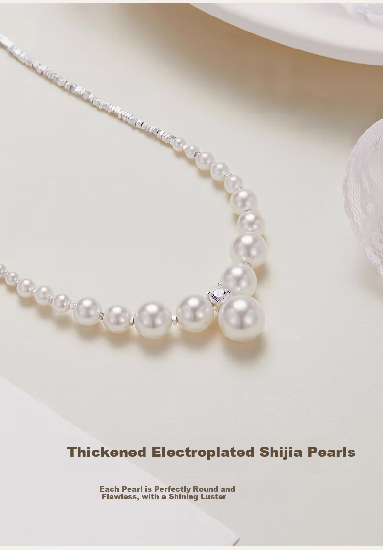 Chow Tai Fook Shijia Pearl Light Luxury Necklace Women's Camellia High-End Silver Pendant Clavicle Chain 520 Gift for Girlfriend 5