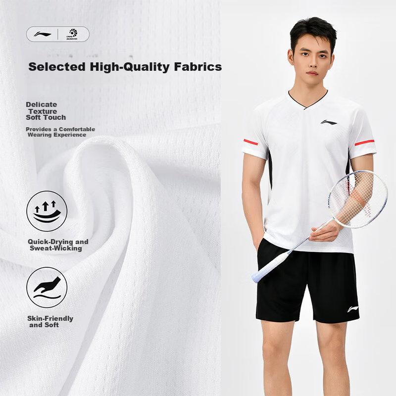 LI-NING Unisex Badminton Short Sleeve Match Set Two-Piece Club Series Sports Teamwear