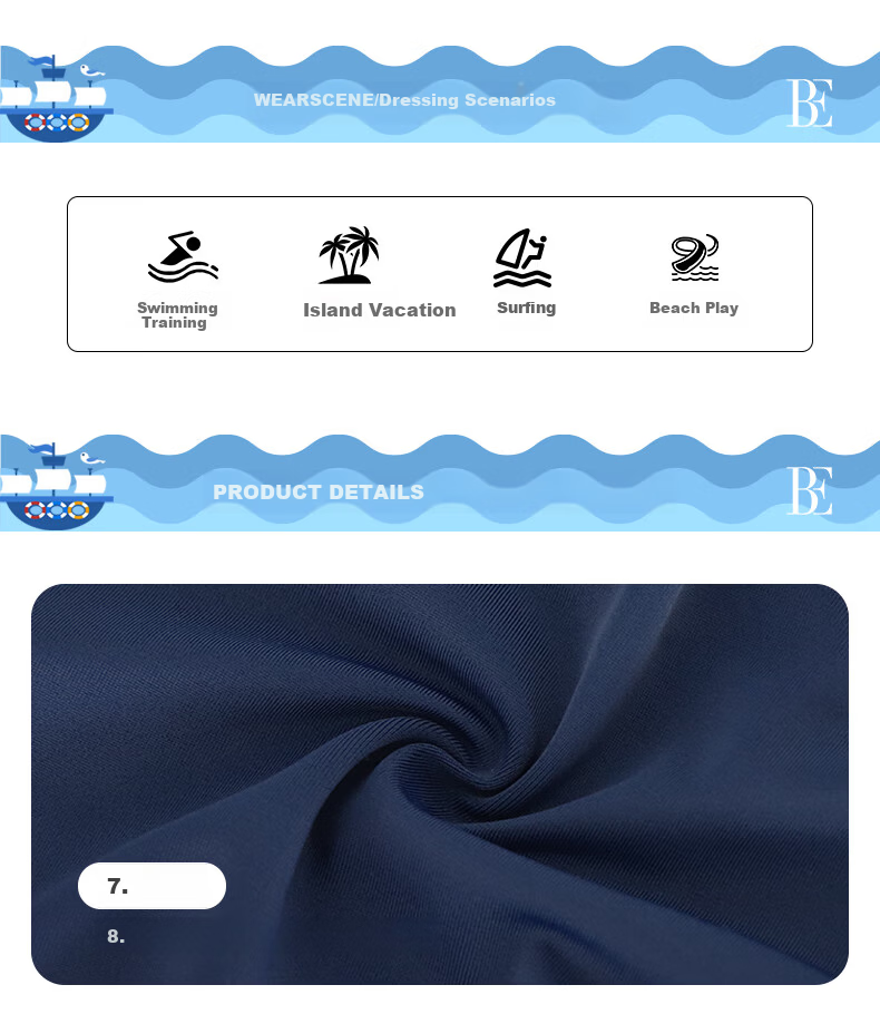 BALNEAIRE Kids Two-Piece Swimwear Boys Long Sleeve Top and Pants Set UV Protection Breathable Quick-Dry for Pool and Beach 280106 140/68 4