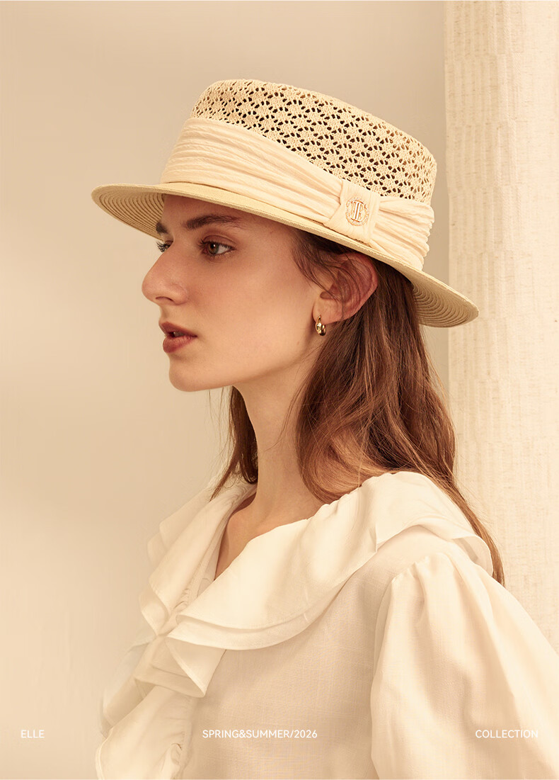 ELLE Women's French Elegant Straw Sun Hat UV Protection Beach Hat Slim Face 7