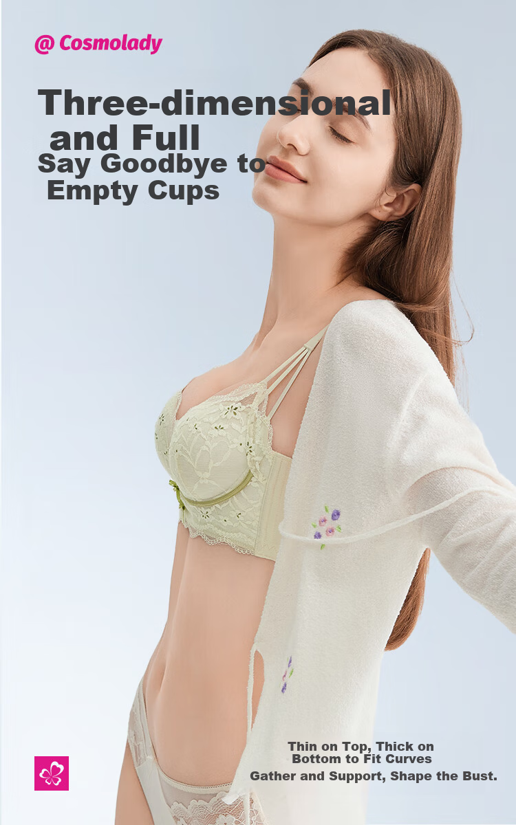 Urban Beauty Soft Steel Ring Bra Push-Up Side Breast Concealing Light Shaping Sexy Lace Underwear 2B41A5 Light Green 5