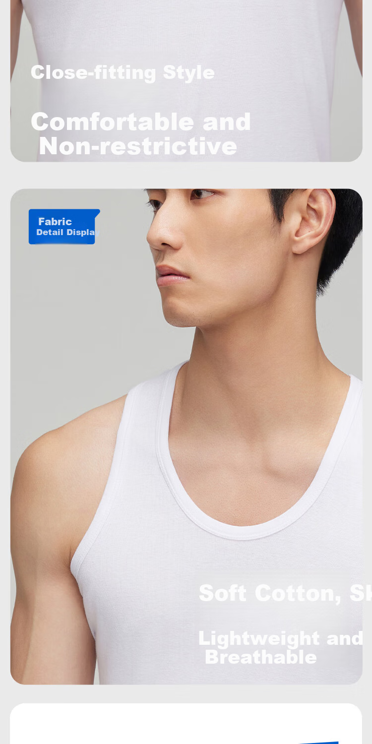 HLA 【Zui Huxi-Air7】Men's Sleeveless Cotton Vest 95% Cotton Basic Thin Undershirt 11