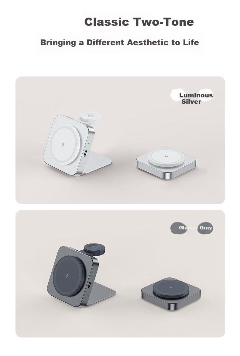ESCASE Wireless Charger 2-in-1 Foldable Magsafe Magnetic 15W Fast Charging for Apple Watch and iPhone 16 Pro Max Huawei Mate 70 Pro Glacier Gray 11