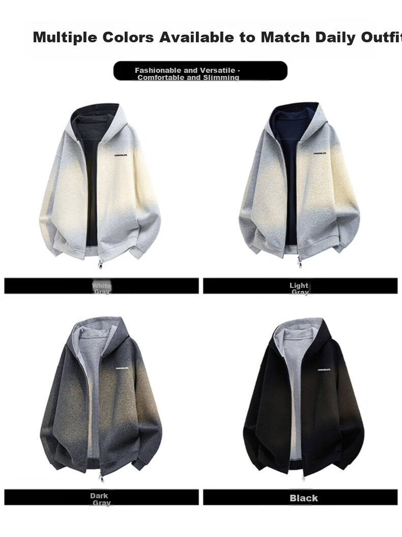 :CHOCOOLATE IT American Style Casual Hoodie Sweatshirt Men Spring Autumn New Versatile Warm Casual Jacket White Gray L 4