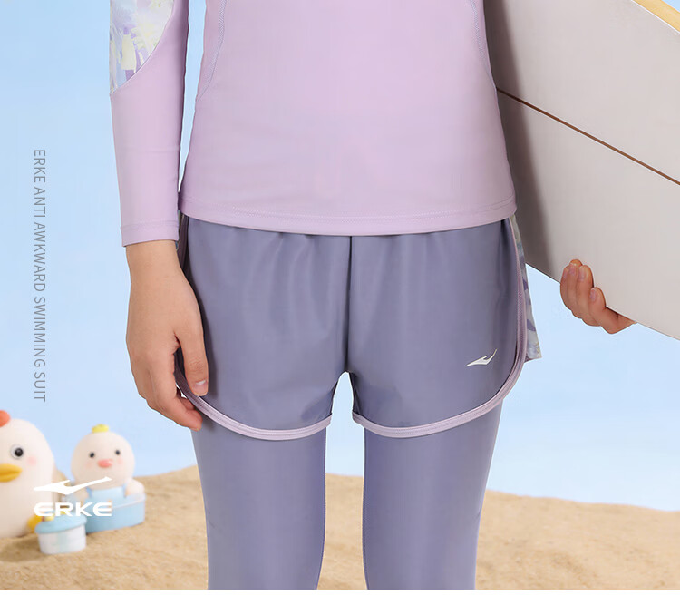 ERKE Children's Swimsuit, Girls' Long-Sleeve And Long-Pants One-Piece Swimwear, Faux Two-Piece Design, Sun Protection, Breathable Swimwear Set 2