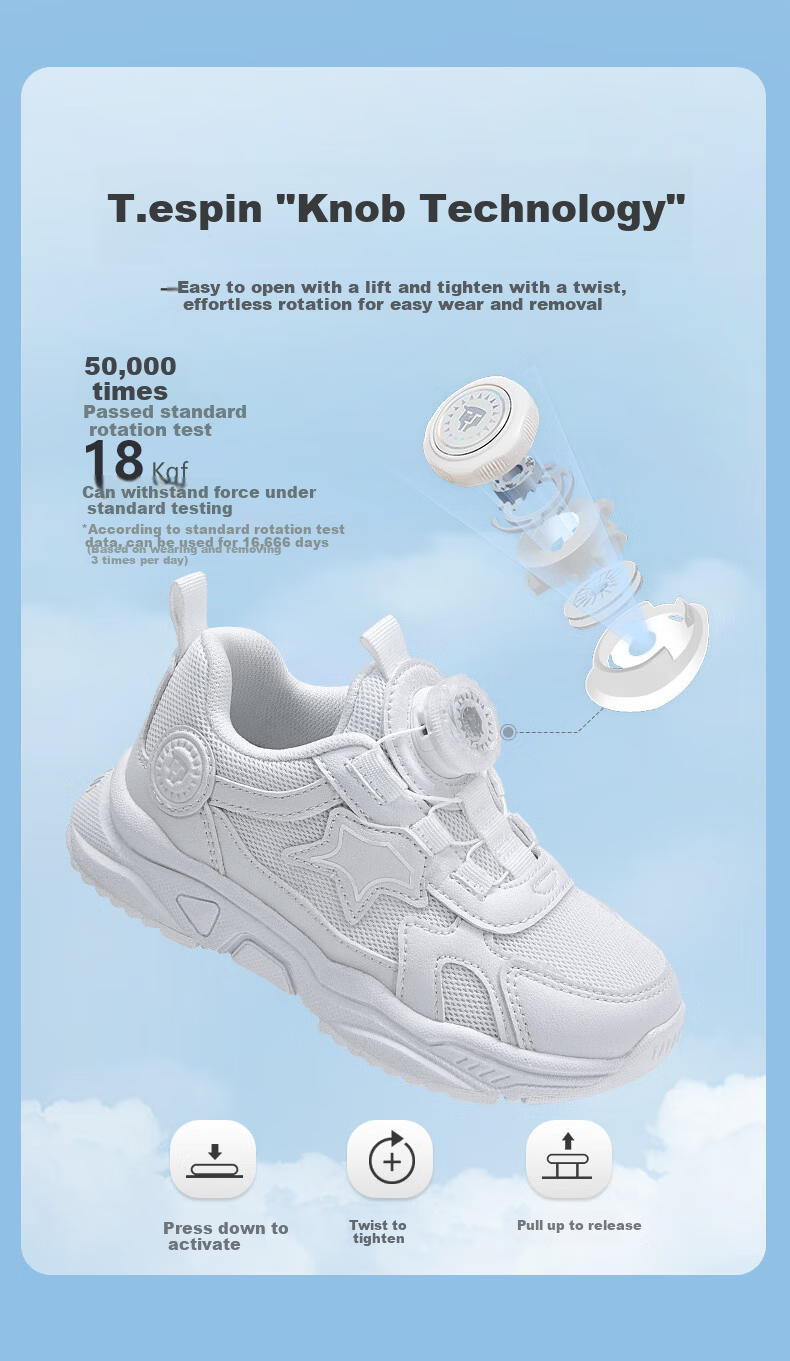TARANIS Spring Children's Sports Shoes for Boys And Girls, Dial White Sneakers for Older Kids with Shock Absorption, Running Shoes, Mesh Upper, Size 34 4