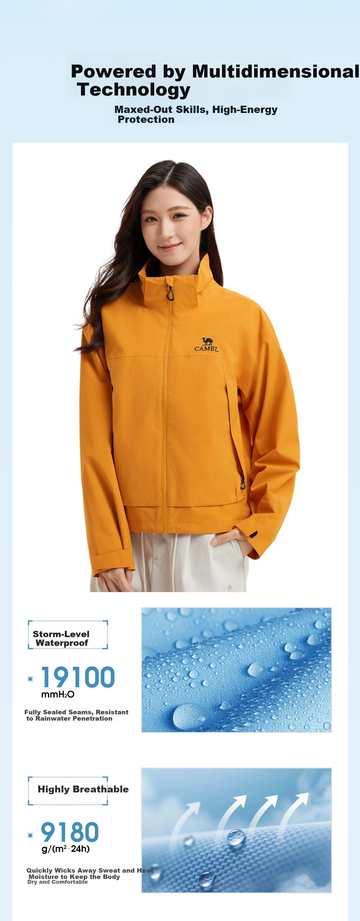 Camel Women's Outdoor New Yellow Short Windproof Waterproof Jacket Unisex Hiking Mountaineering Coat 6
