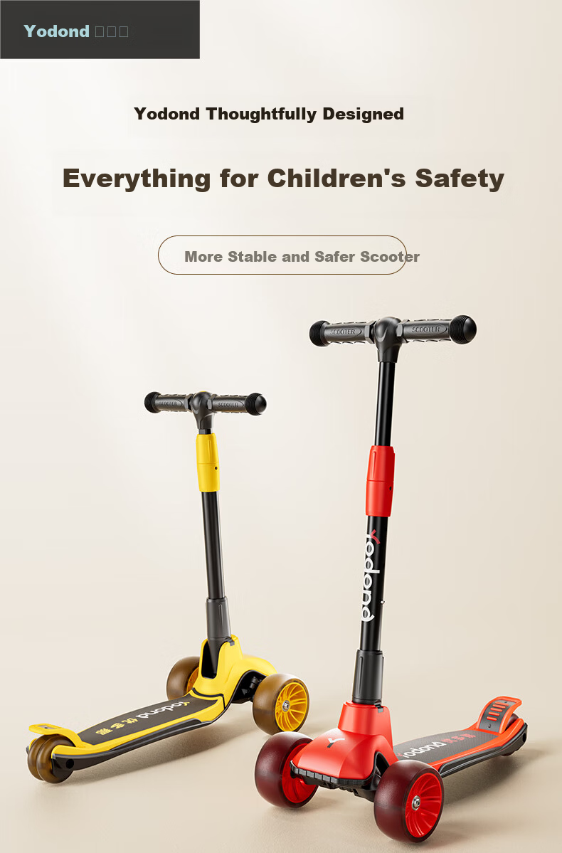 YODONA Kids Scooter 2-3-6-8 Years Old Balance Bike Flashing Enlarged Foldable Scooter Red 1