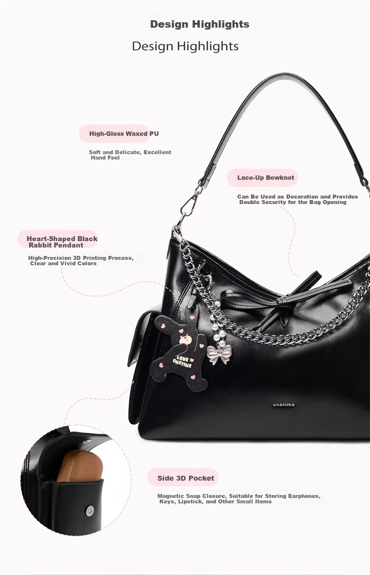 ONETIME Sweet Cool Time Ballet Bunny Hobo Bag New Sweet Cool Shoulder Crossbody Tote Bag Gift for Girlfriend Black 4
