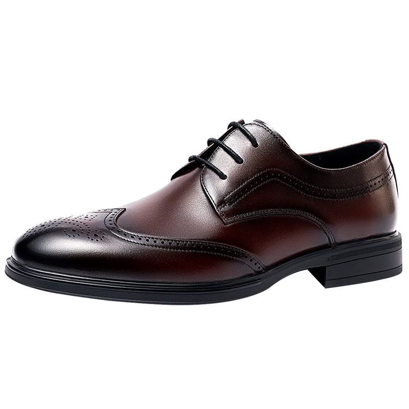 LAORENTOU Men's Leather Shoes, Spring And Autumn Brogue Carved Leather Shoes, British Style Breathable Formal Wedding Shoes, A50237, Brown, Size 41