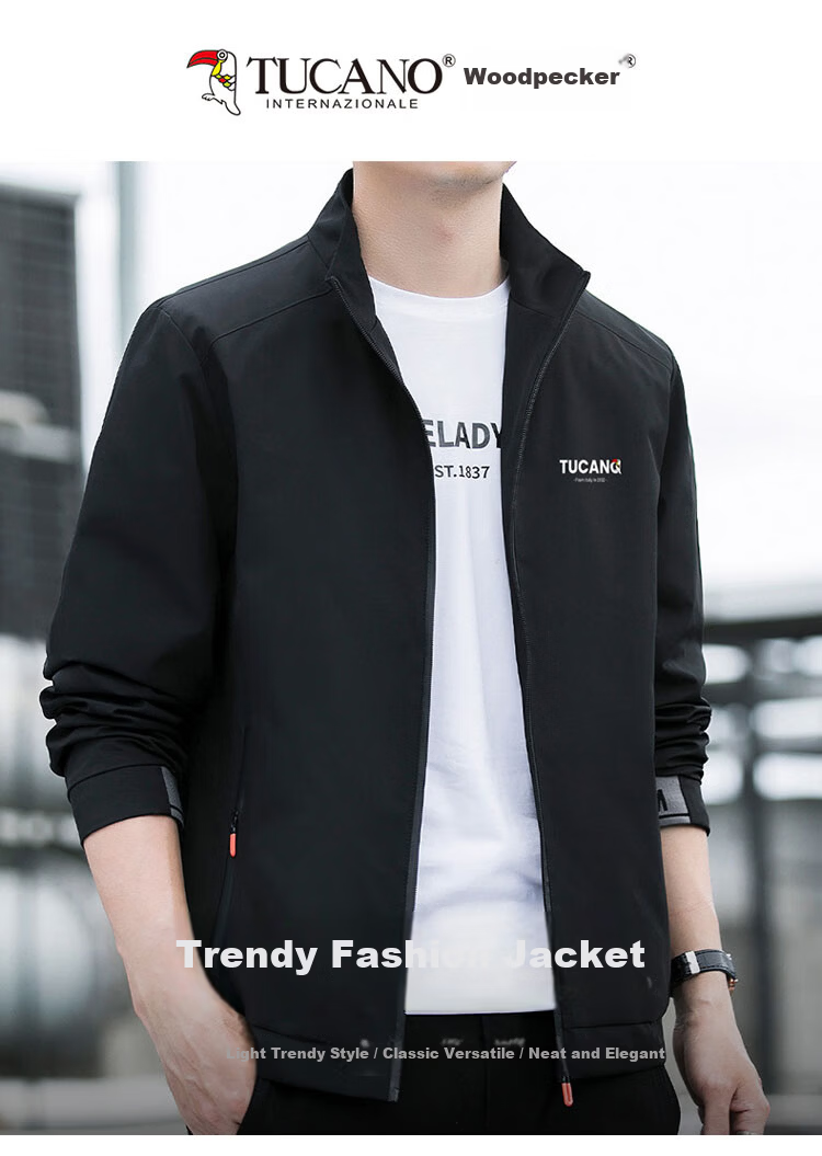 TUCANO Men's Jacket Autumn Winter Business Casual Stand Collar Coat Black M 1