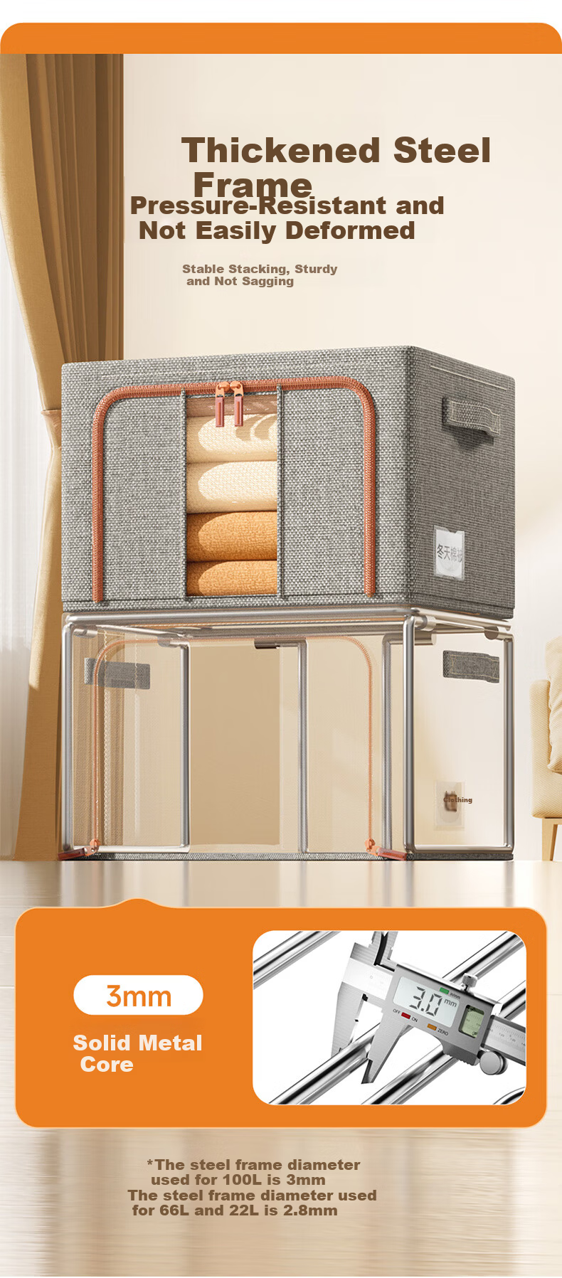 Meiliya Fabric Storage Box Clothes Quilt Organizer Wardrobe Storage Box Bin Double Window Gray 66L 6