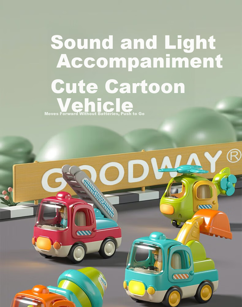 GOODWAY Children's Toy Car for Ages 1-3, Fire Truck Excavator with Inertia Sliding, Gentle on Hands, Gift Box Set, Birthday Present 1