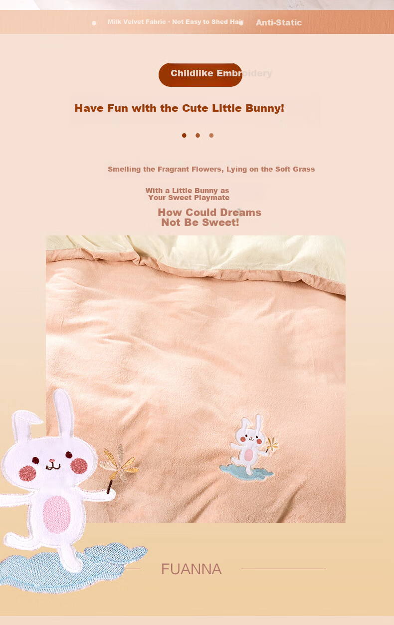 Fuanna Kids Four-Piece Set Milk Velvet Thickened Warm Winter Duvet Cover Bedding Set 203*229cm 1