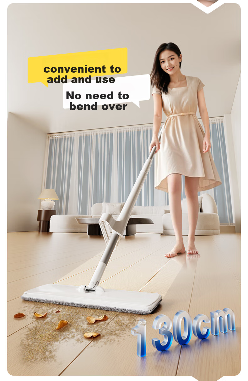 Little Seal Japanese Flat Mop 33cm with 2 Cloths, Hands-Free Washing, Household Dual-Use Wet and Dry Lazy Mop Cleaning Tool 14