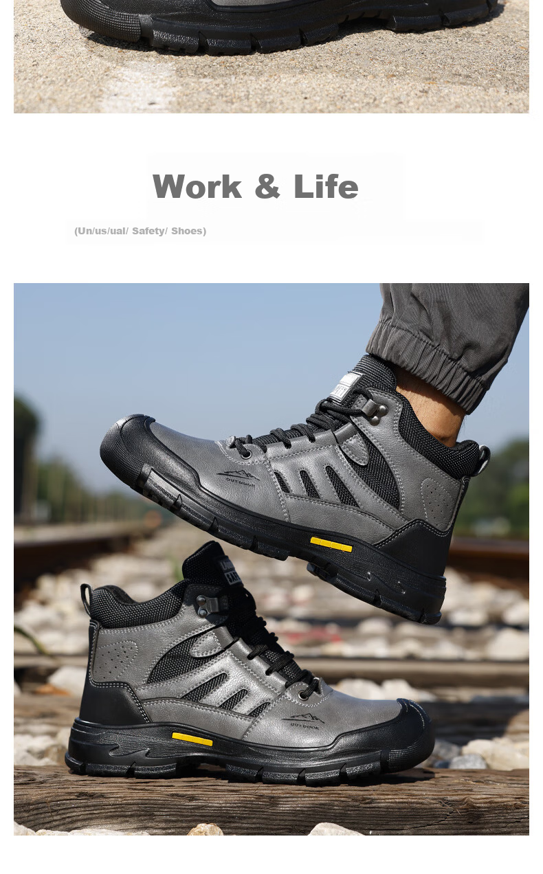 BlueOwl Shield Men's High-Top Breathable Anti-Smash Toe Anti-Puncture Wear-Resistant Safety Work Shoes D253 Size 39 13