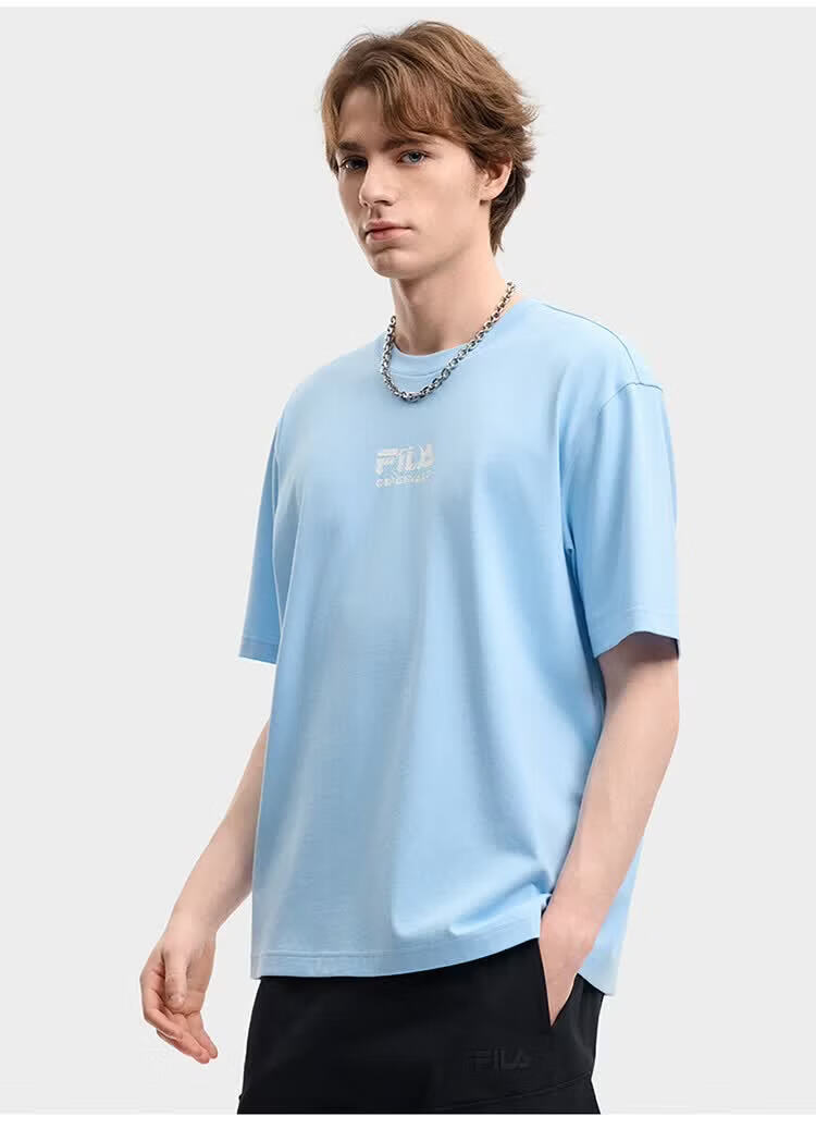 FILA Official Yi Yangqianxi Men's Knitted Short Sleeve Shirt 2026 Summer Casual Loose Cool Round Neck T-Shirt 25