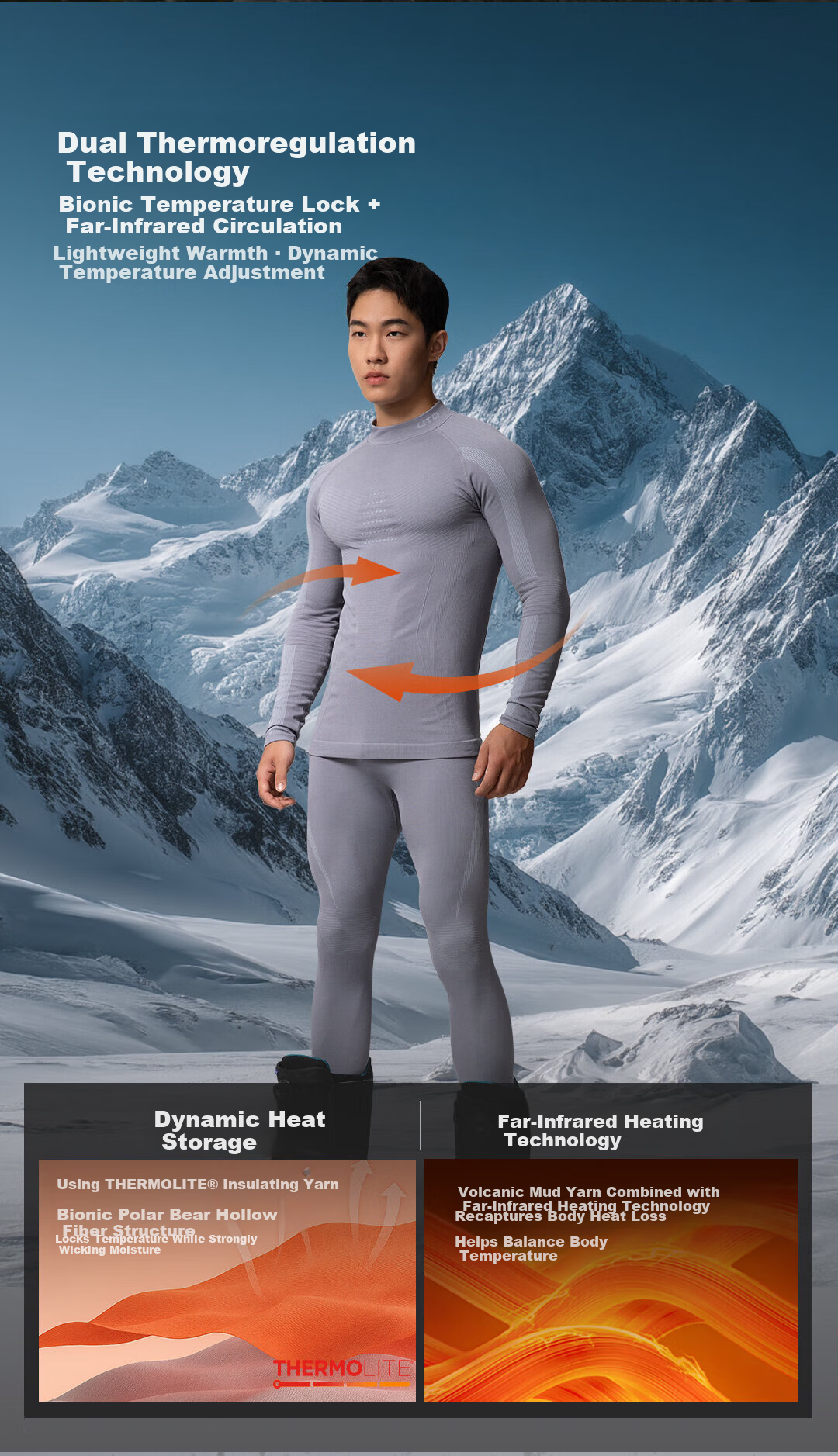 UTO Merino Wool Quick-Dry Base Layer Set Unisex Ski Mountaineering Thermal Underwear Classic Black Men’s L 7