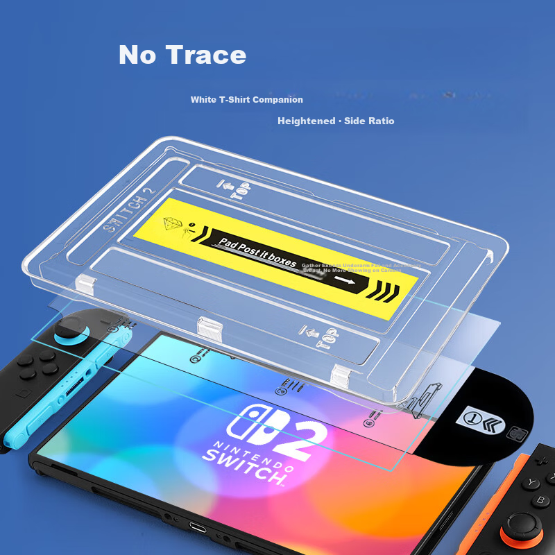 Biyoumei SWITCH 2nd Generation HD Tempered Glass Screen Protector for Nintendo OLED Console Dust-Free Auto Cleaning Case