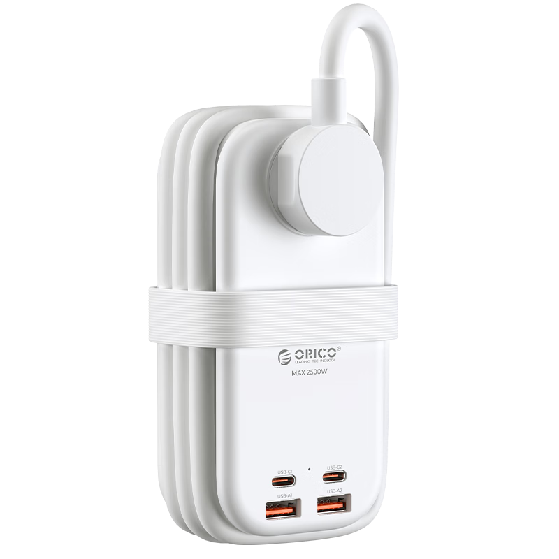ORICO 100W GaN Wired Power Strip USB Socket Multi-Functional Travel Pocket Extension Cord Travel Business Trip Power Strip [100W] Athens White