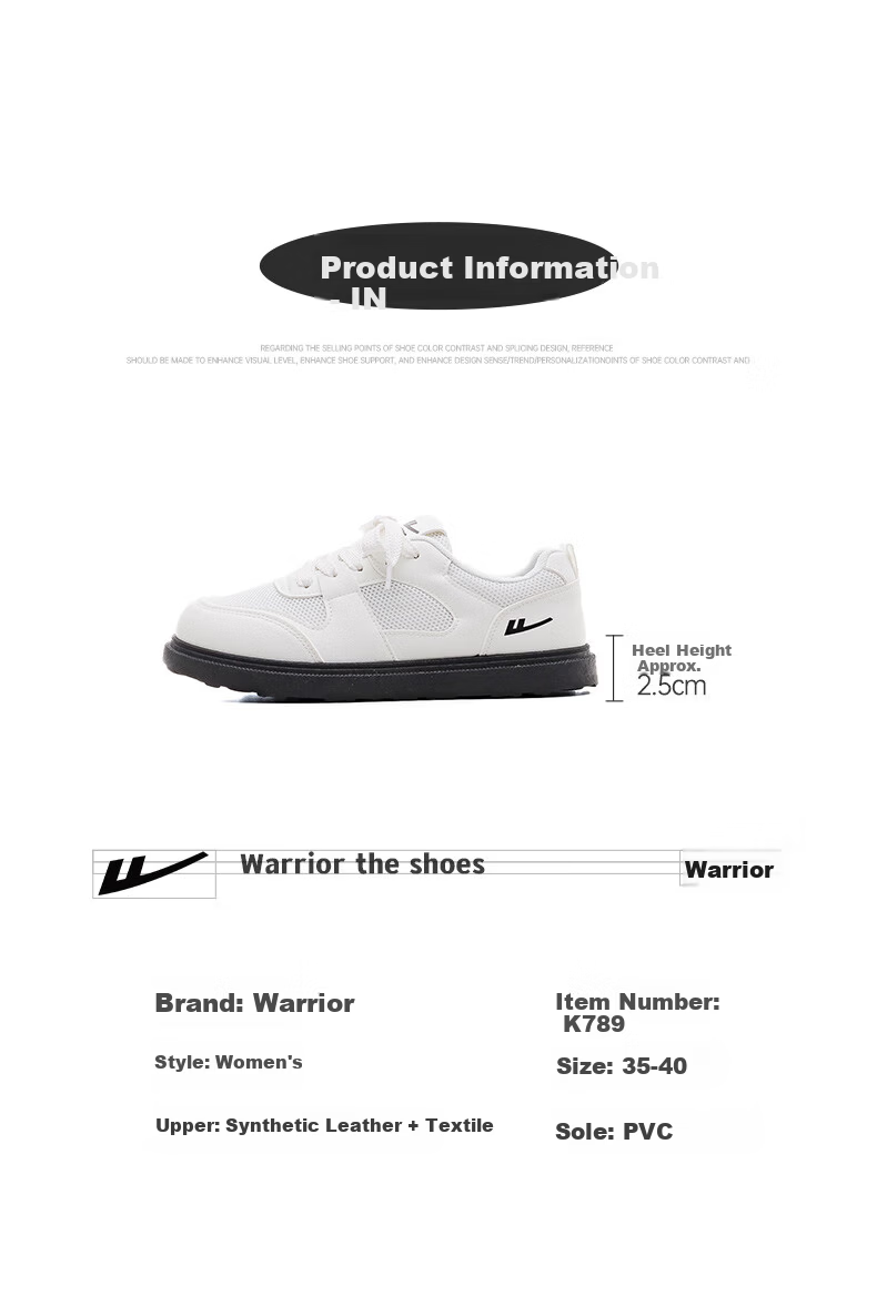 Warrior Official Women's Spring 2026 Casual Mesh Sneakers White Size 40 4