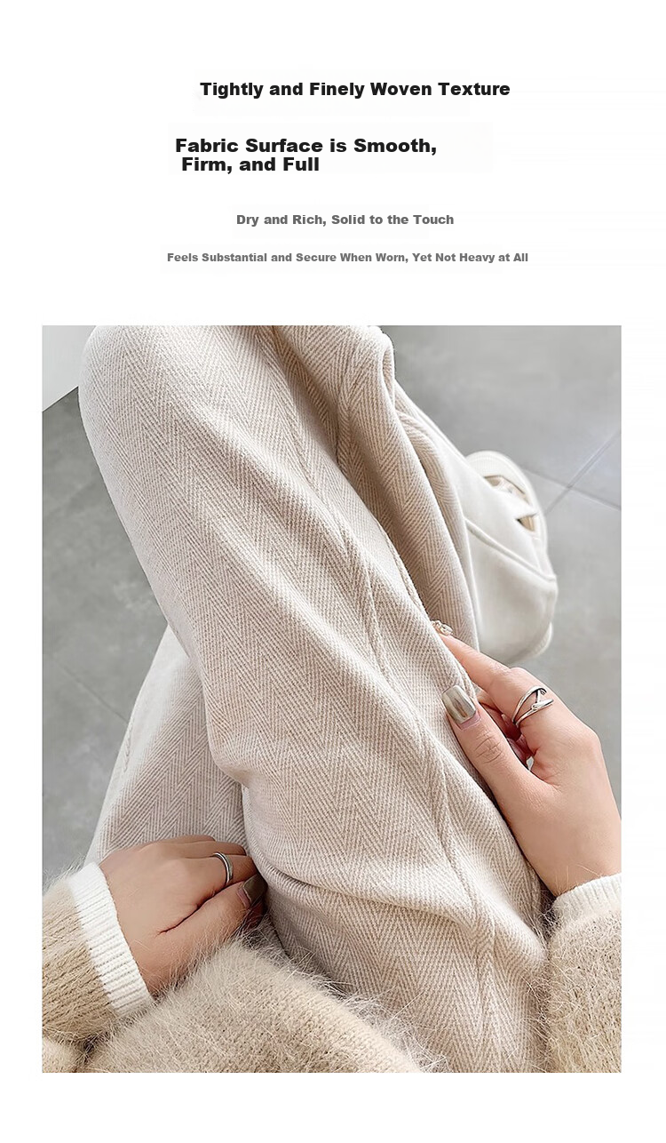 Baleno Herringbone Wide-Leg Pants Women Spring Autumn 2026 New Woolen Split Pants Casual Straight Narrow Trousers 7